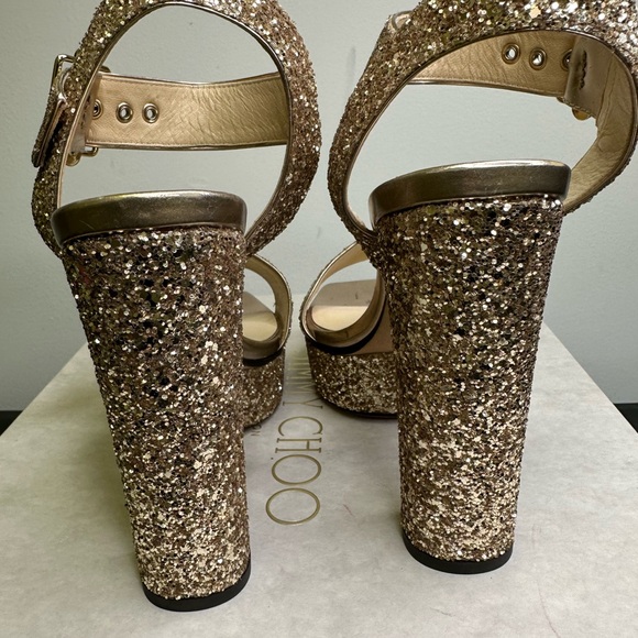 Jimmy Choo Maie Gold Glitter Platform Heels size 38 - Picture 8 of 14